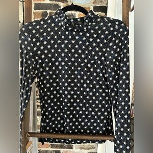 STINE GOYA Black Star-Print Long Sleeve Top with Blue Accents